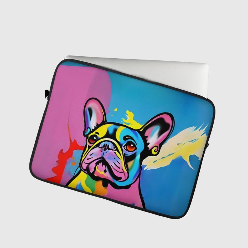 Frenchie Color Splash Laptop Sleeve - Funny Nikko