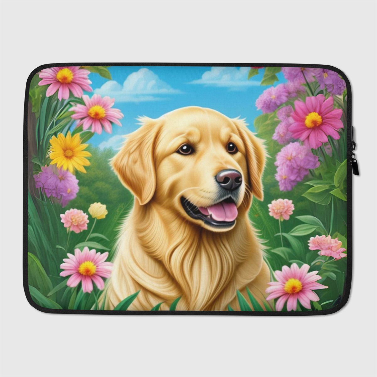 Golden Retriever Flower Laptop Sleeve - Funny Nikko