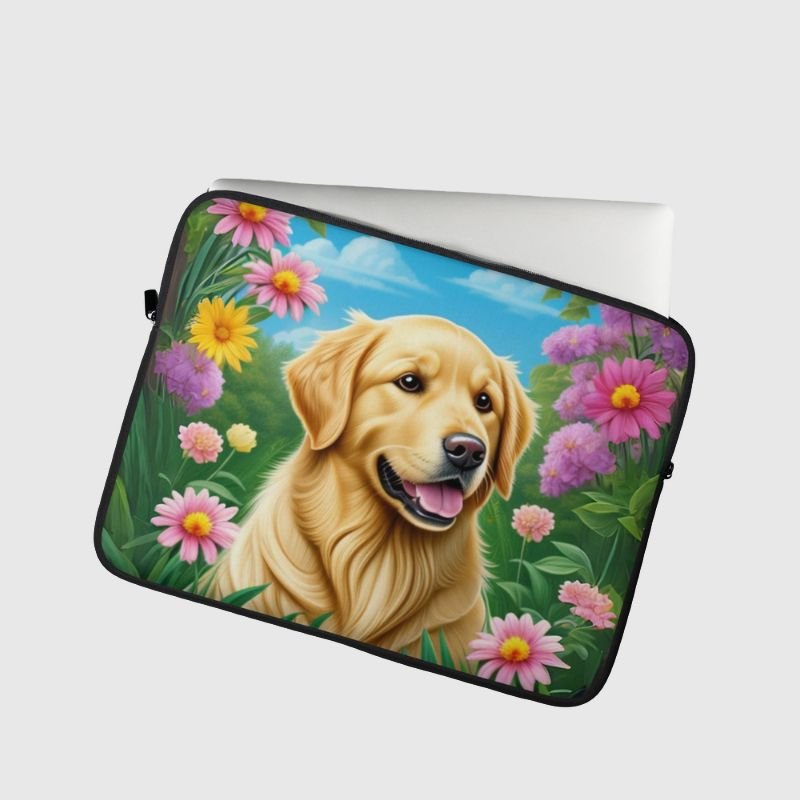 Golden Retriever Flower Laptop Sleeve - Funny Nikko