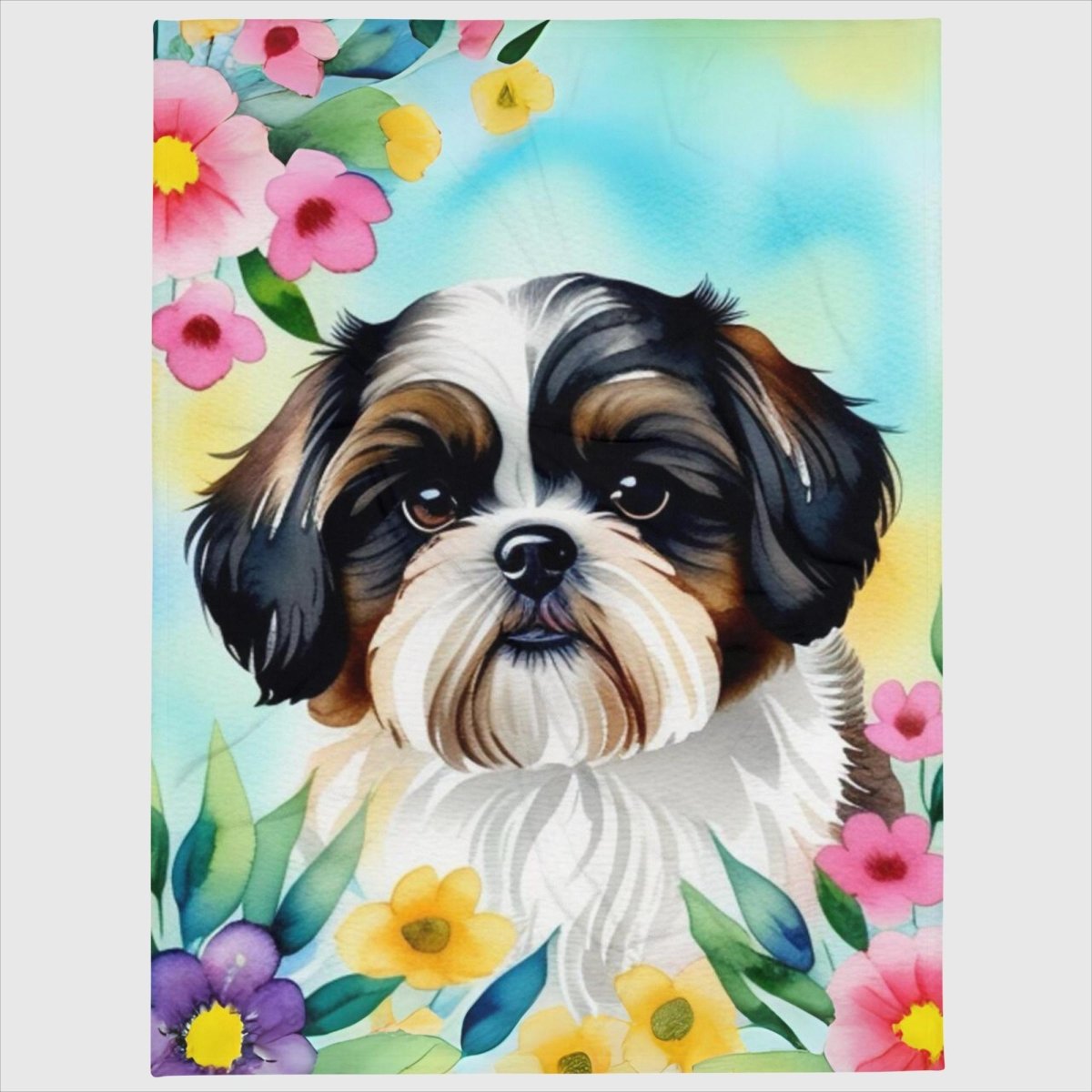 Shih Tzu within a Flower Bouquet Throw Blanket - Funny Nikko