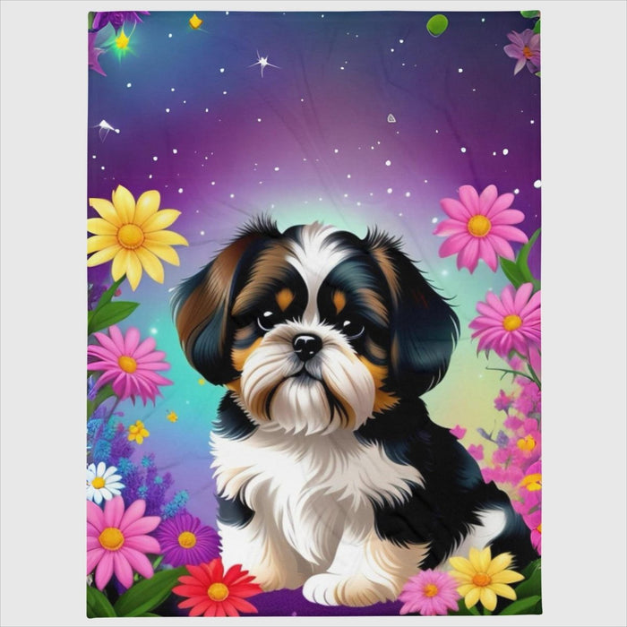 Stars & Flowers Shih Tzu Throw Blanket - Funny Nikko