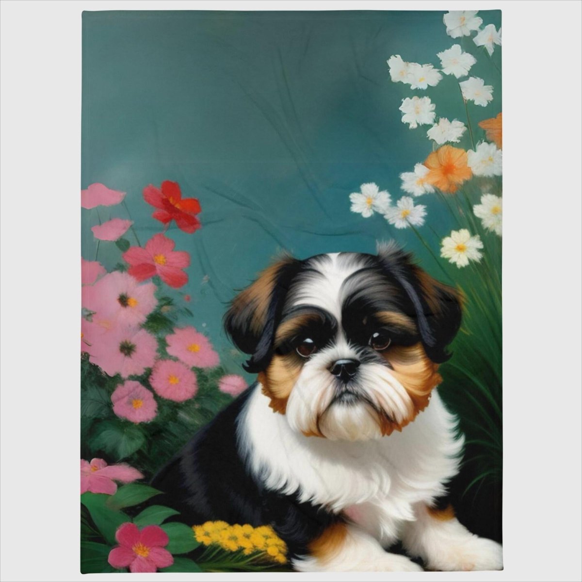 Vintage Shih Tzu Floral Throw Blanket - Funny Nikko