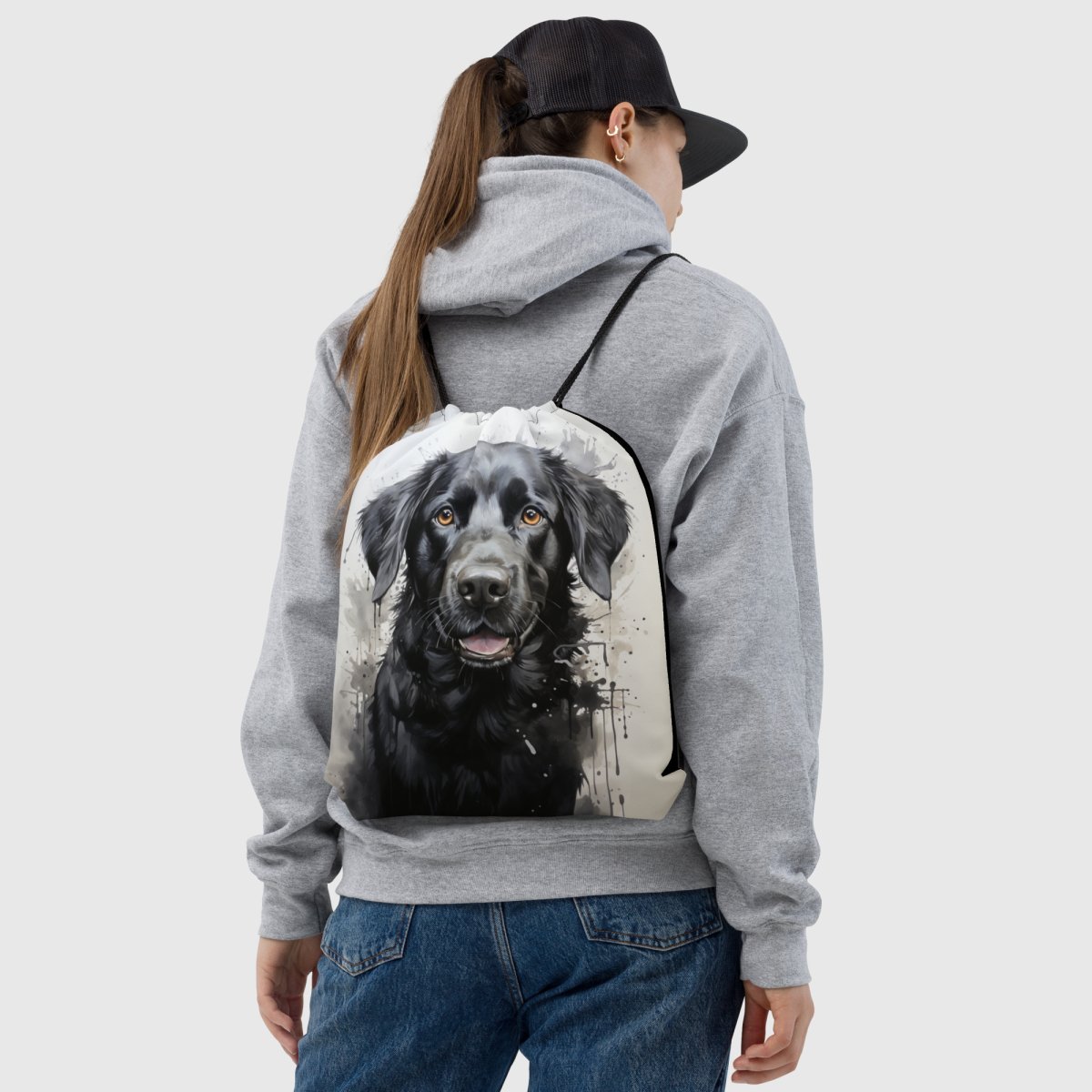 Black n White Lab String Bag - Funny Nikko