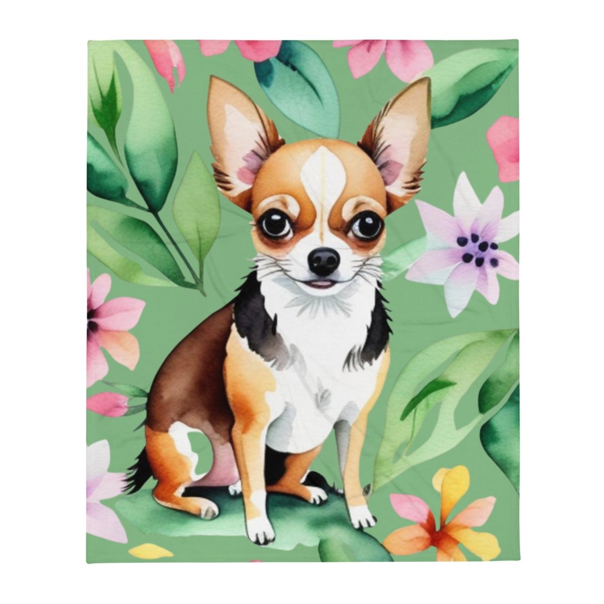 Floral Chihuahua Throw Blanket - Green - Funny Nikko