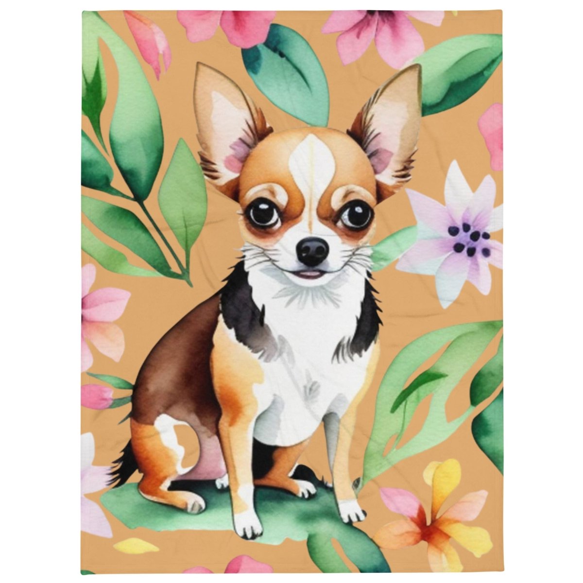 Floral Chihuahua Throw Blanket - Natural - Funny Nikko