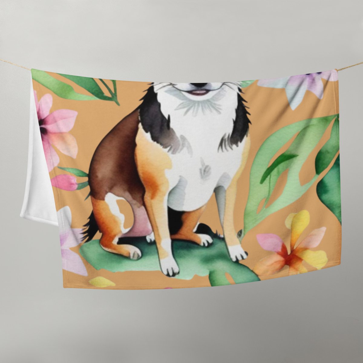 Floral Chihuahua Throw Blanket - Natural - Funny Nikko