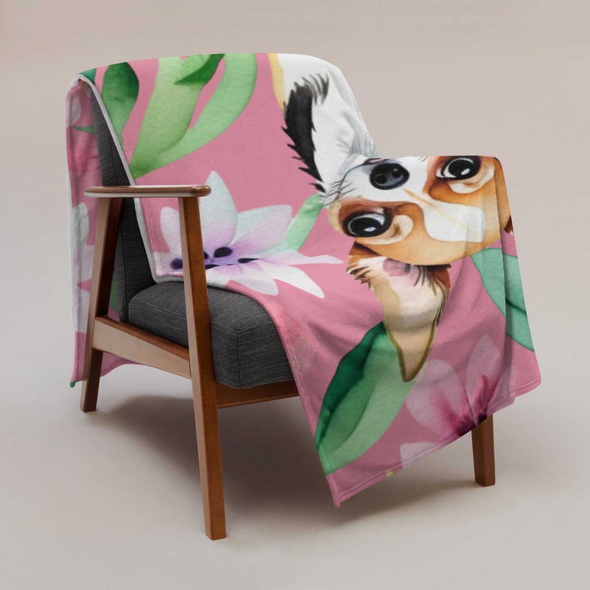 Floral Chihuahua Throw Blanket - Pink - Funny Nikko