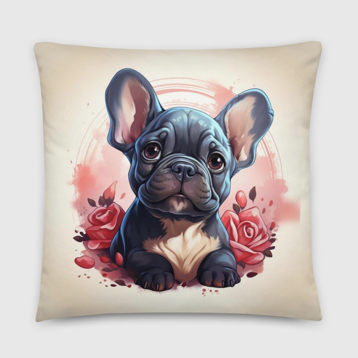 Frenchie Love & Roses Throw Pillow - Funny Nikko