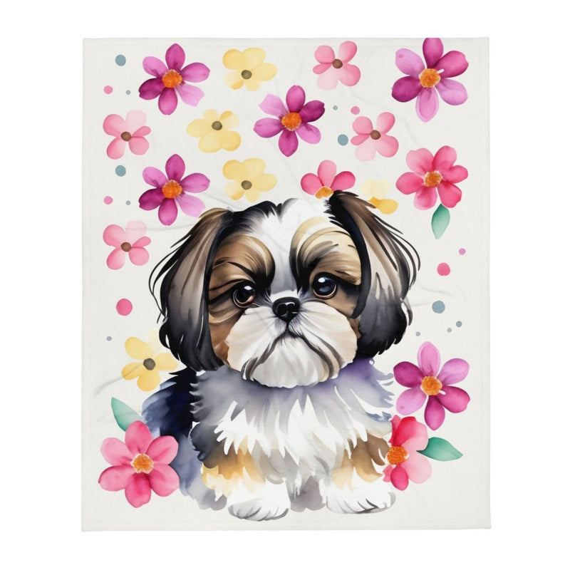 Lovely Shih Tzu Floral Throw Blanket - Funny Nikko