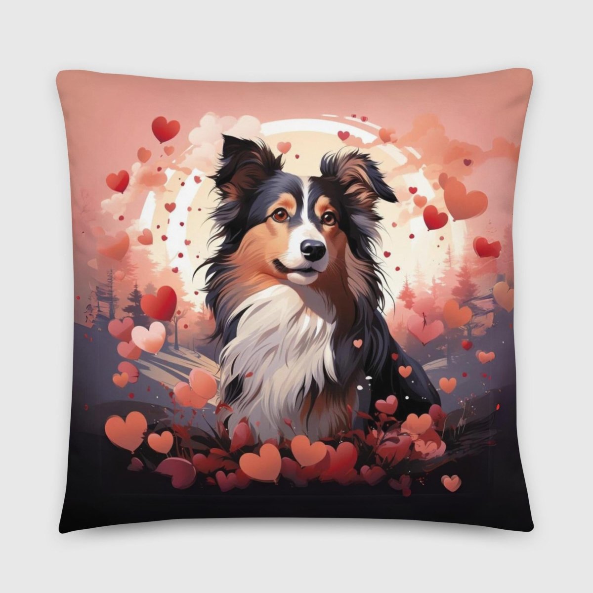 Sheltie Pink Heart Moon Throw Pillow - Funny Nikko